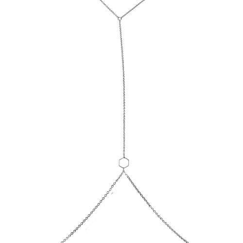 PL Μίνιμαλ ασημί ατσάλινη αλυσίδα σώματος με εξάγωνο One size